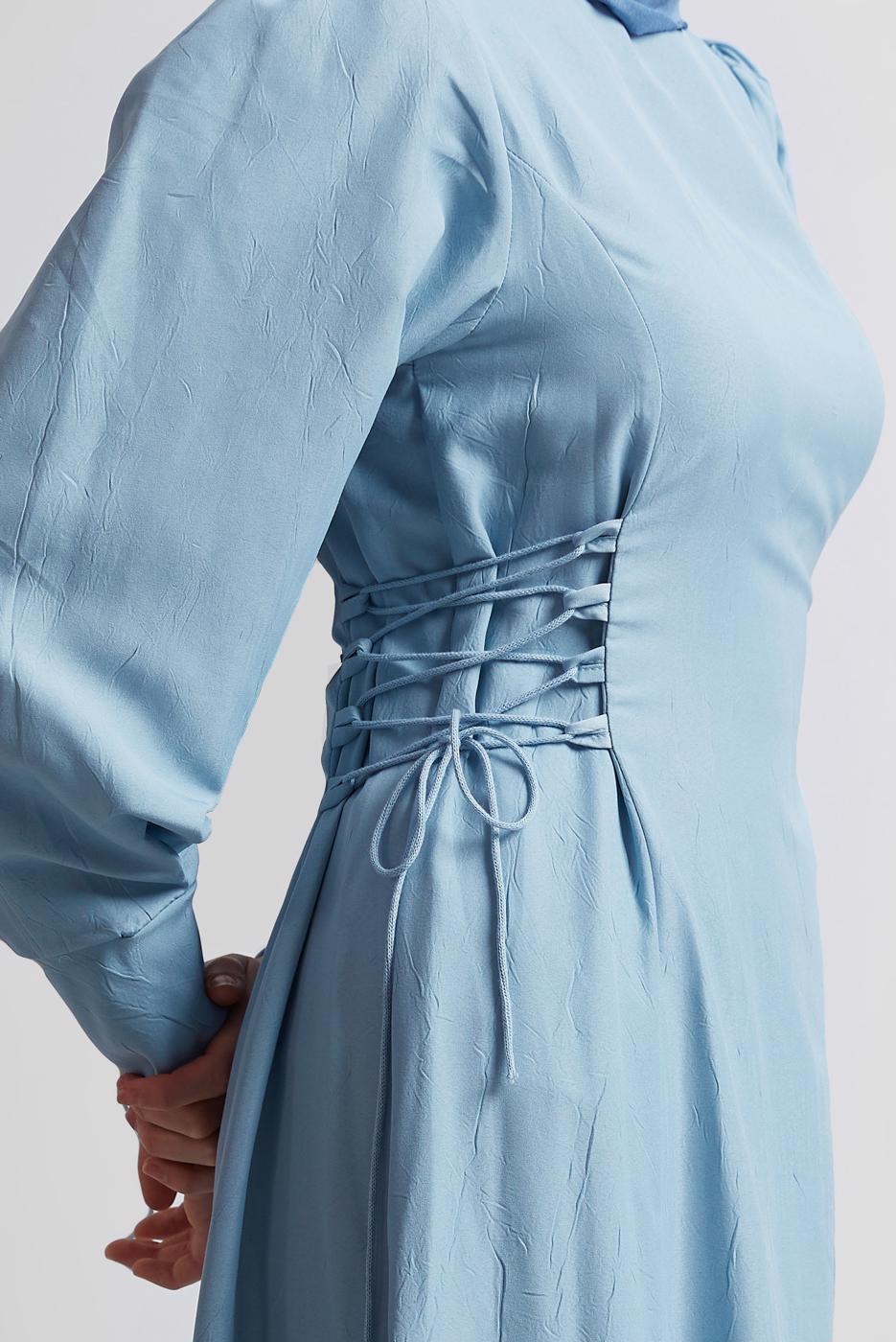 Vêtements hijab BLEU ROBE À CEINTURE NOUÉE T 5916