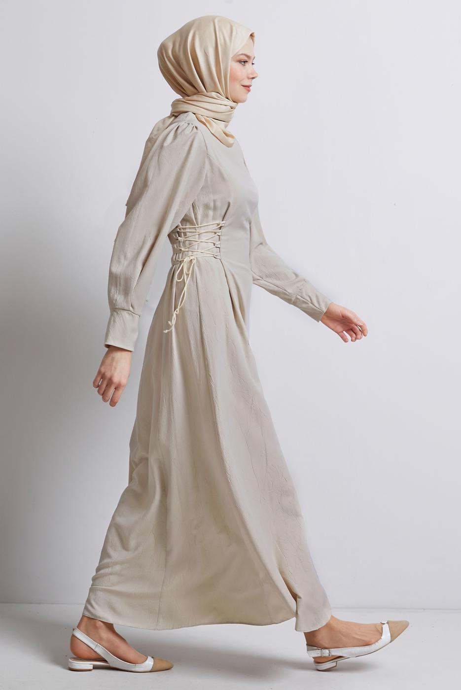 Vêtements hijab BEIGE ROBE À CEINTURE NOUÉE T 5916