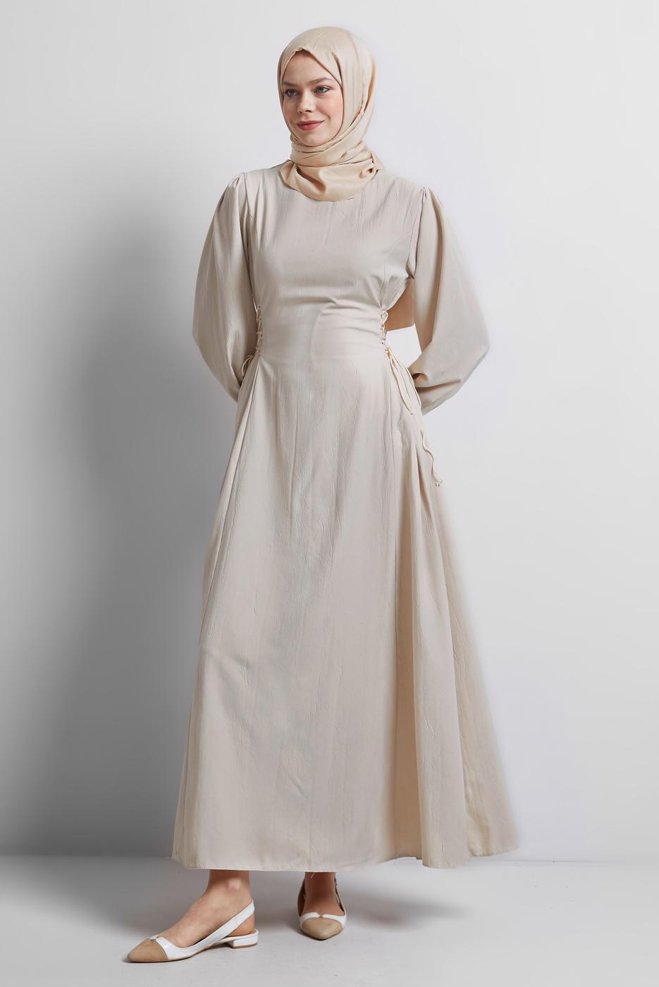 Vêtements hijab BEIGE ROBE À CEINTURE NOUÉE T 5916