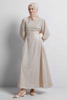 Vêtements hijab BEIGE ROBE À CEINTURE NOUÉE T 5916