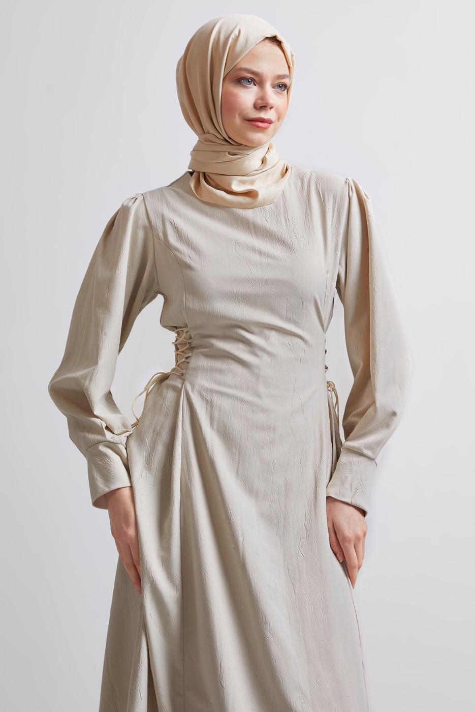 Vêtements hijab BEIGE ROBE À CEINTURE NOUÉE T 5916