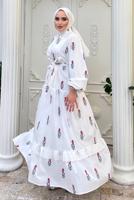 Tesettür giyim KIRMIZI DESENLİ ELBİSE T 61532