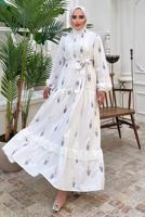 Tesettür giyim PEMBE DESENLİ ELBİSE T 61532