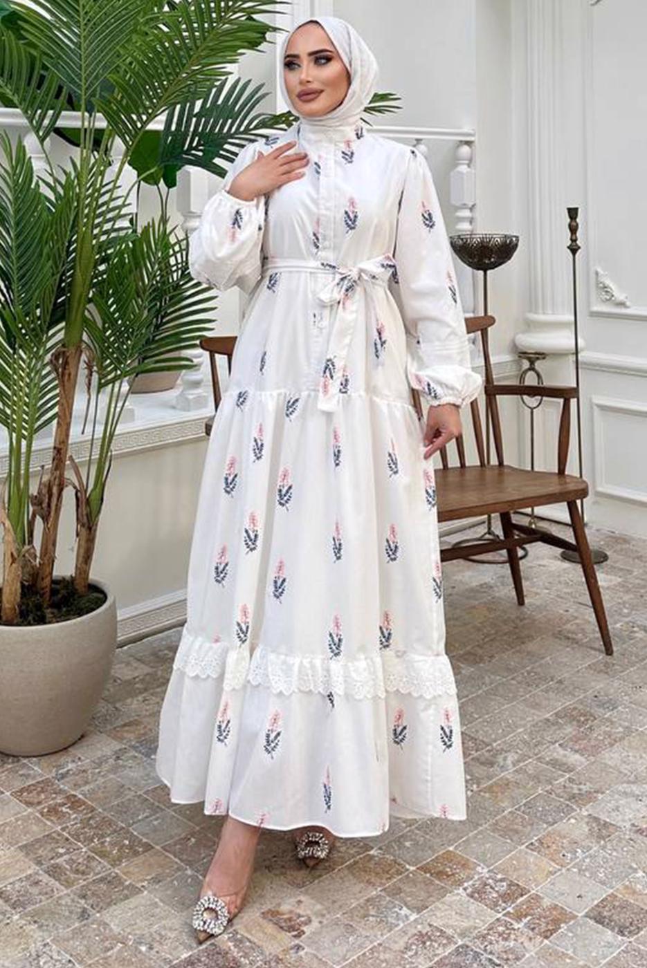 Tesettür giyim PEMBE DESENLİ ELBİSE T 61532