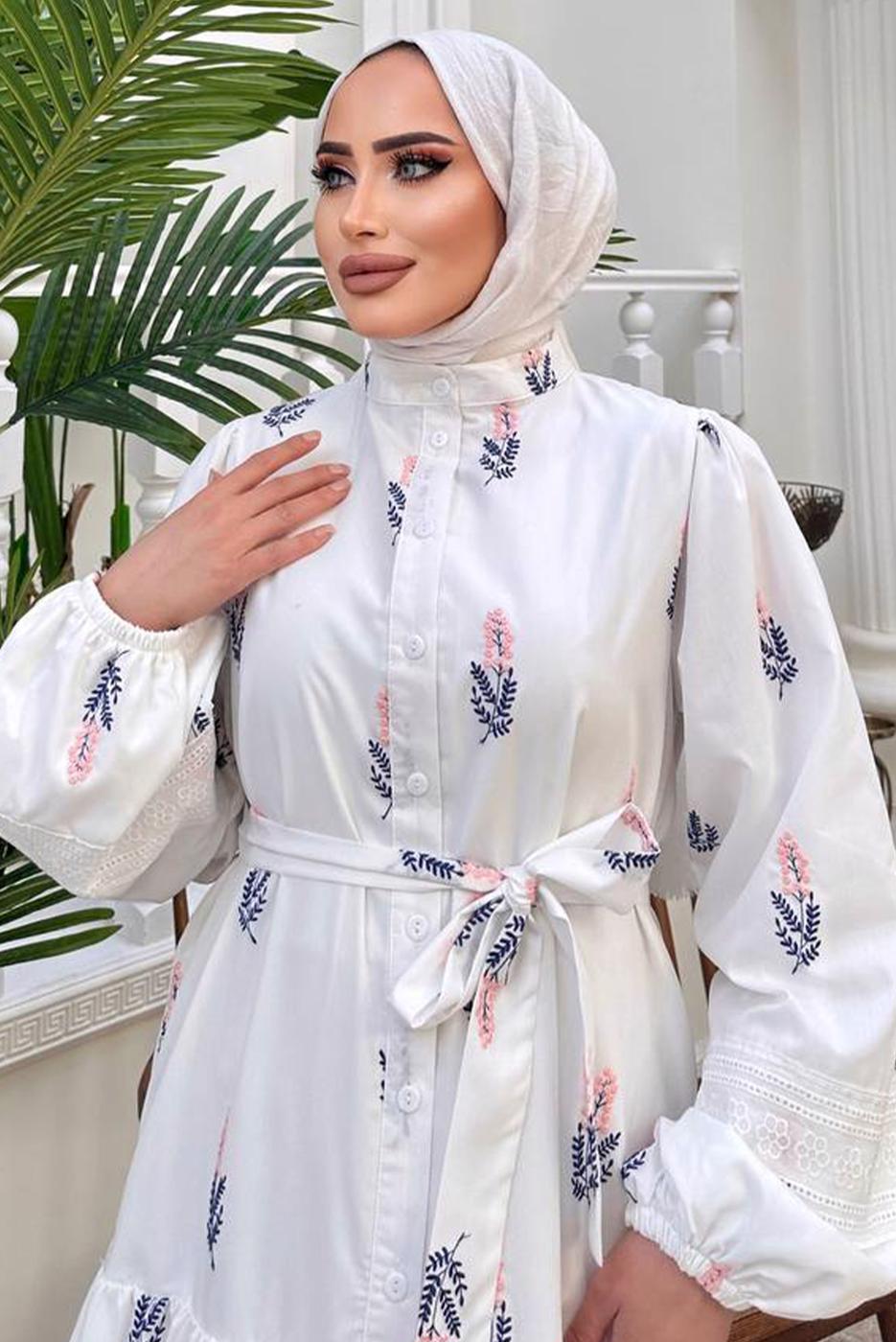 Tesettür giyim PEMBE DESENLİ ELBİSE T 61532