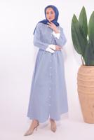 Tesettür giyim MAVİ KEMERLİ ÇİZGİLİ ELBİSE T 6174