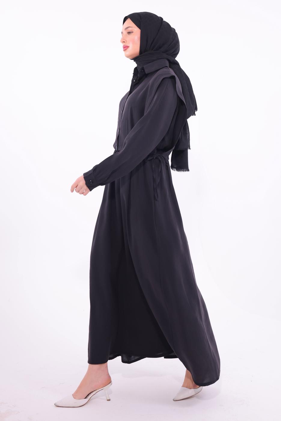 Tesettür giyim SİYAH YELEKLİ ELBİSELİ TAKIM T 6384