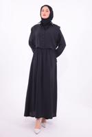 Tesettür giyim SİYAH YELEKLİ ELBİSELİ TAKIM T 6384