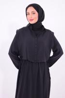 Tesettür giyim SİYAH YELEKLİ ELBİSELİ TAKIM T 6384