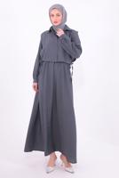 Tesettür giyim GRİ YELEKLİ ELBİSELİ TAKIM T 6384