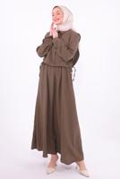 Tesettür giyim KAHVE YELEKLİ ELBİSELİ TAKIM T 6384