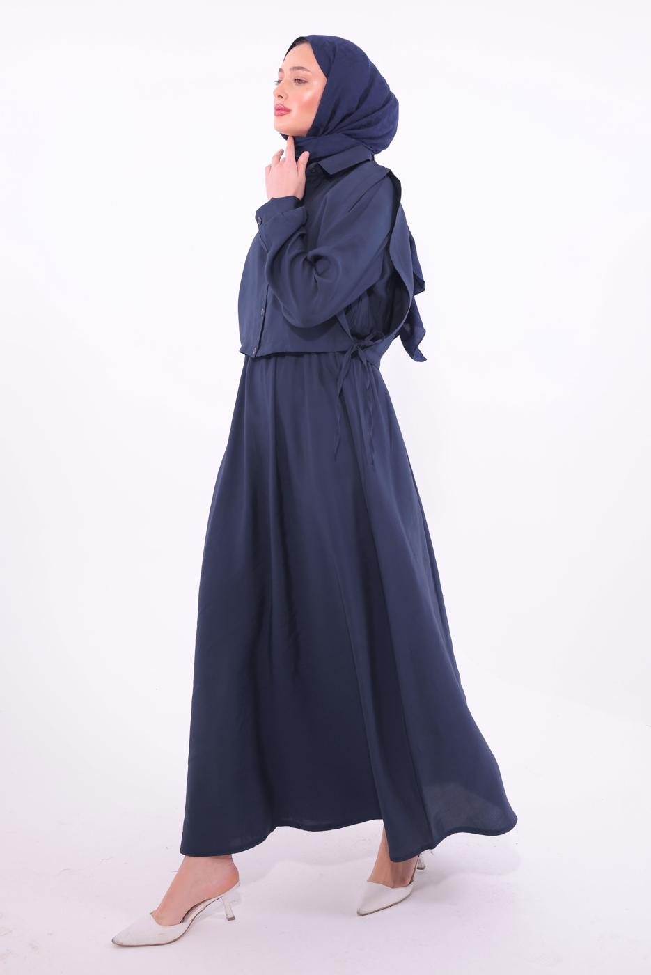Tesettür giyim LACİVERT YELEKLİ ELBİSELİ TAKIM T 6384