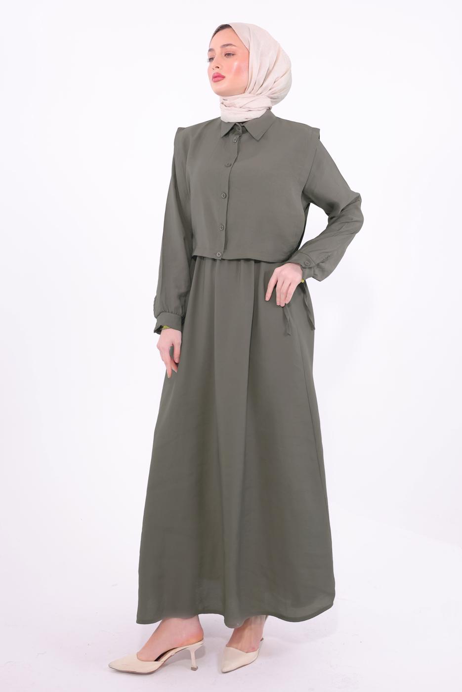 Tesettür giyim VİZON YELEKLİ ELBİSELİ TAKIM T 6384