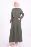 Tesettür giyim VİZON YELEKLİ ELBİSELİ TAKIM T 6384
