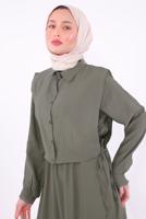 Tesettür giyim VİZON YELEKLİ ELBİSELİ TAKIM T 6384