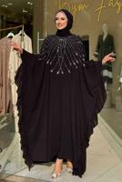 Tesettür giyim SİYAH FIRFIRLI ŞİFON ABİYE ELBİSE T 6393