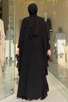 Tesettür giyim SİYAH FIRFIRLI ŞİFON ABİYE ELBİSE T 6393