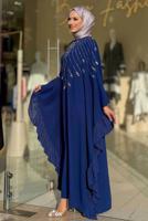 Tesettür giyim LACİVERT FIRFIRLI ŞİFON ABİYE ELBİSE T 6393