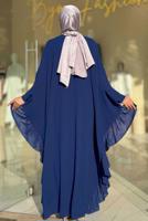 Tesettür giyim LACİVERT FIRFIRLI ŞİFON ABİYE ELBİSE T 6393