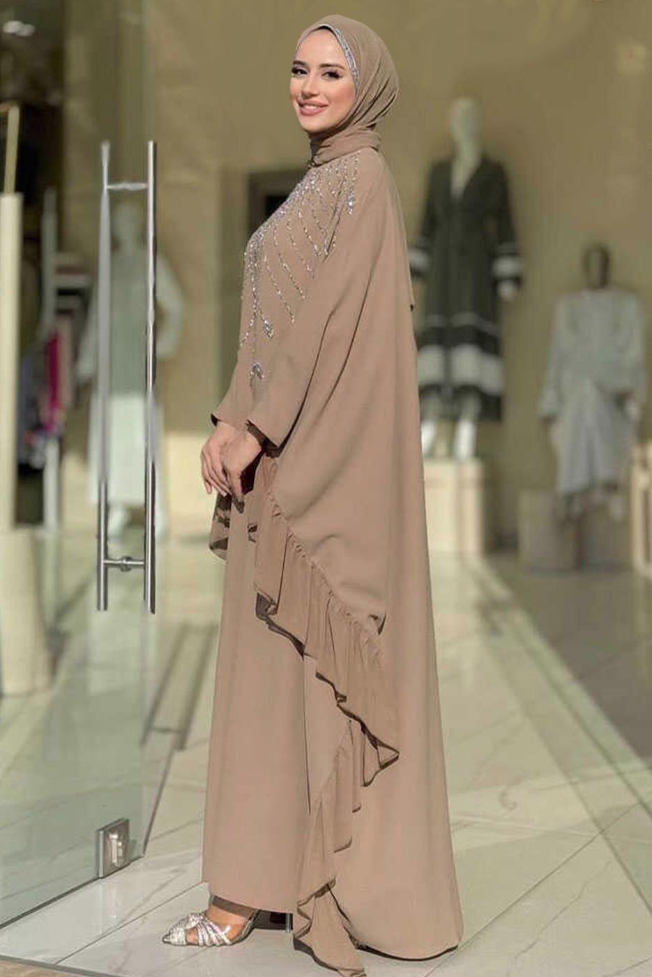 Hijab clothing MINK GEM DETAILED CHIFFON EVENING DRESS T 6393