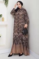 Tesettür giyim KAHVE DESENLİ ELBİSE T 6595