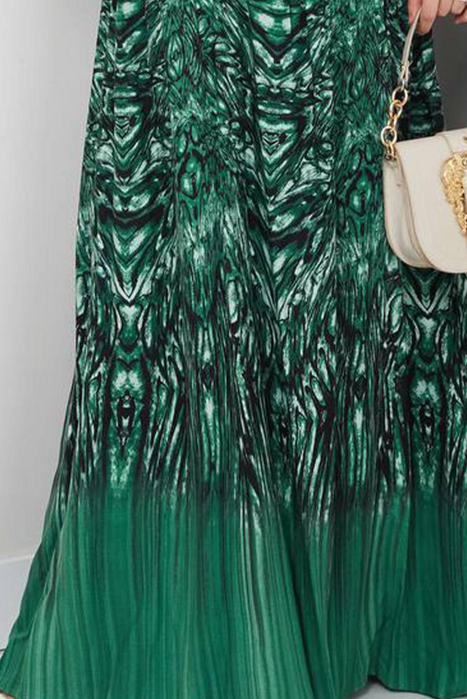 Tesettür giyim YEŞİL DESENLİ ELBİSE T 6595