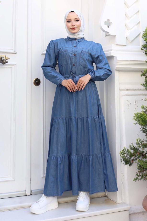 Vêtements hijab BLEU ROBE EN JEAN T 6676 - TRENDTESETTÜR