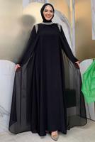 Tesettür giyim SİYAH TAŞ DETAYLI ABİYE ELBİSE T 6783