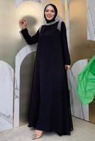 Tesettür giyim SİYAH TAŞ DETAYLI ABİYE ELBİSE T 6783