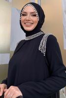 Tesettür giyim SİYAH TAŞ DETAYLI ABİYE ELBİSE T 6783