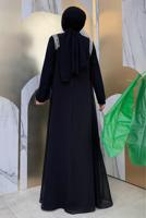 Tesettür giyim SİYAH TAŞ DETAYLI ABİYE ELBİSE T 6783