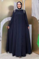 Tesettür giyim LACİVERT TAŞ DETAYLI ABİYE ELBİSE T 6783