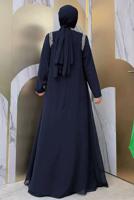 Tesettür giyim LACİVERT TAŞ DETAYLI ABİYE ELBİSE T 6783