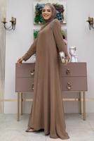 Tesettür giyim VİZON TAŞ DETAYLI ABİYE ELBİSE T 6783