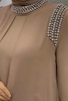 Tesettür giyim VİZON TAŞ DETAYLI ABİYE ELBİSE T 6783