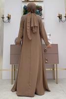 Tesettür giyim VİZON TAŞ DETAYLI ABİYE ELBİSE T 6783