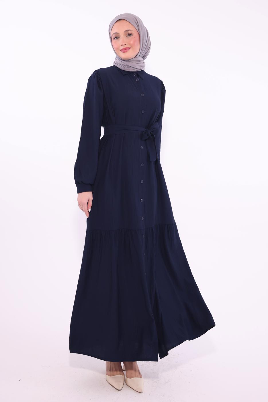 Vêtements hijab BLEU MARINE ROBE CEINTURÉE T 6974
