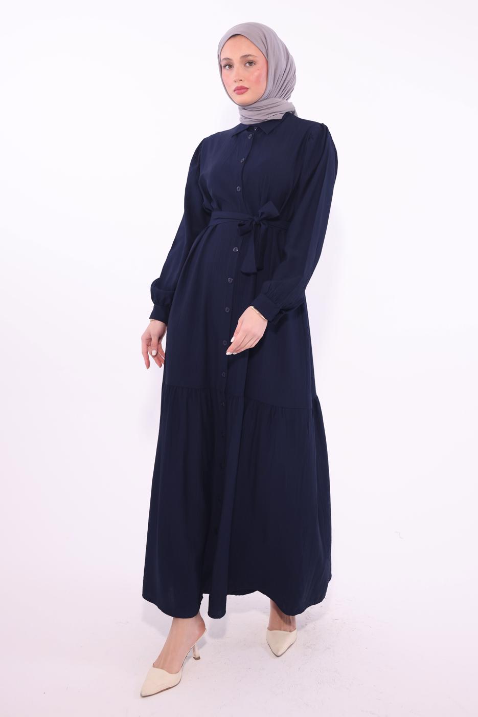 Vêtements hijab BLEU MARINE ROBE CEINTURÉE T 6974
