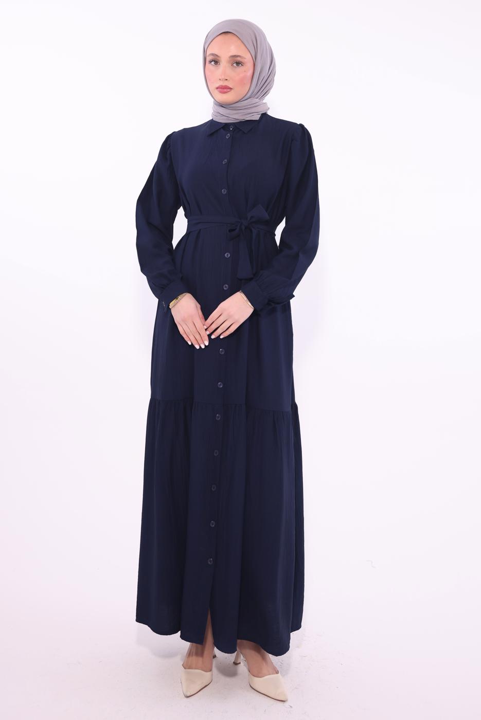 Vêtements hijab BLEU MARINE ROBE CEINTURÉE T 6974