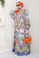 Tesettür giyim TURUNCU DESENLİ ELBİSE T 6996