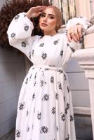 Tesettür giyim EKRU ÇİÇEK DESENLİ ELBİSE T 70532