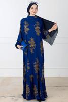 Tesettür giyim LACİVERT DESENLİ ELBİSE T 7744