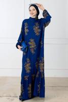 Tesettür giyim LACİVERT DESENLİ ELBİSE T 7744