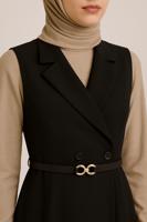 Tesettür giyim SİYAH KEMERLİ ELBİSE T 8026