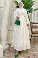 Tesettür giyim BEYAZ BALON KOL ELBİSE T 81532