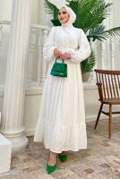 Tesettür giyim BEYAZ BALON KOL ELBİSE T 81532