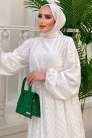 Tesettür giyim BEYAZ BALON KOL ELBİSE T 81532