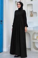 Tesettür giyim SİYAH DÜĞME DETAYLI ELBİSE T 8206