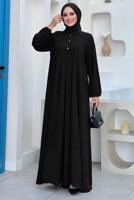 Tesettür giyim SİYAH DÜĞME DETAYLI ELBİSE T 8206