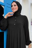 Tesettür giyim SİYAH DÜĞME DETAYLI ELBİSE T 8206